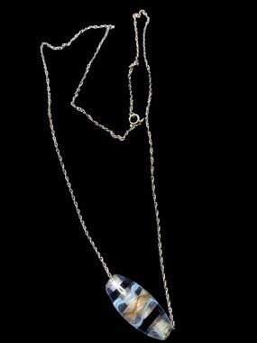Vintage 10K White Gold Murano Glass Bead Necklace Lampwork Avventurina Blue 18"